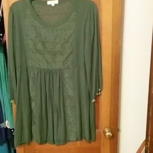 Umgee green long sleeve dress lace detailing sizeL